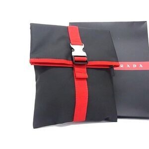 PRADA Luna Rossa Leather Clutch Bag Shoulder Clutch Black Red